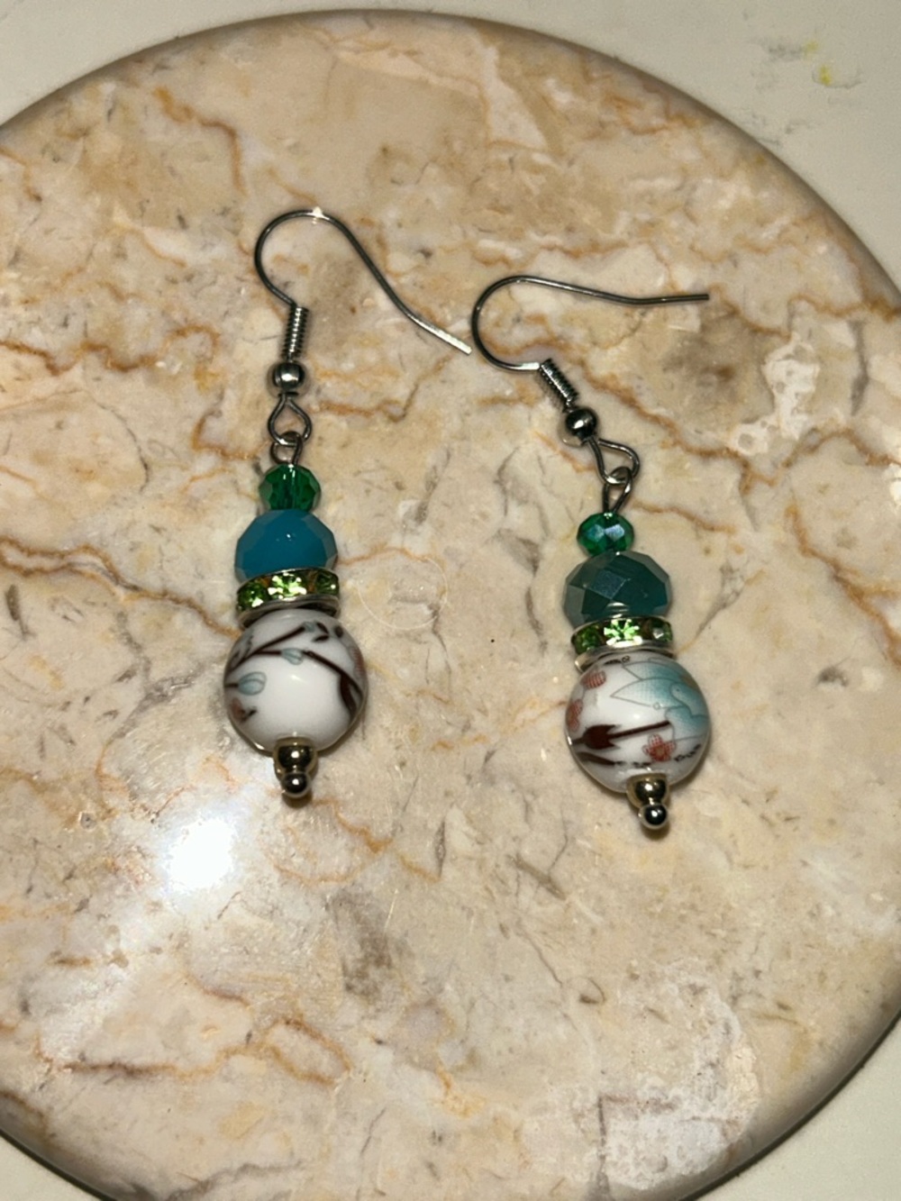 Ceramic and Teal Bead Drop Earrings - Women Jewelry